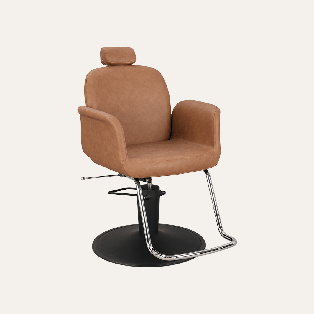 Brown salon chair with headrest on a white background