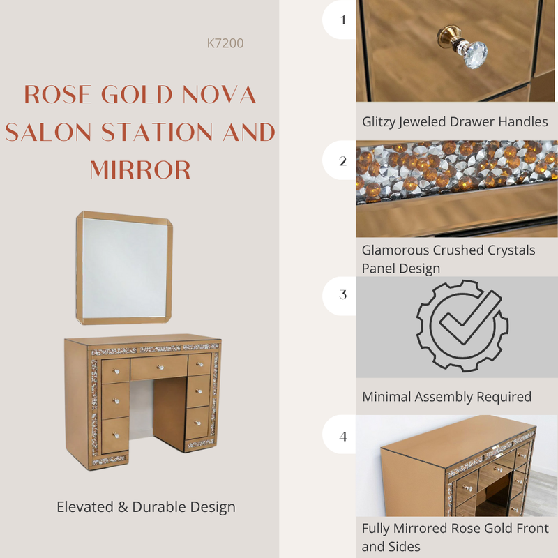 Rose Gold Nova Salon Station And Mirror - Salon Station Sale | Keller Rose Gold Nova Salon Station And Mirror - Salon Station Sale | Keller