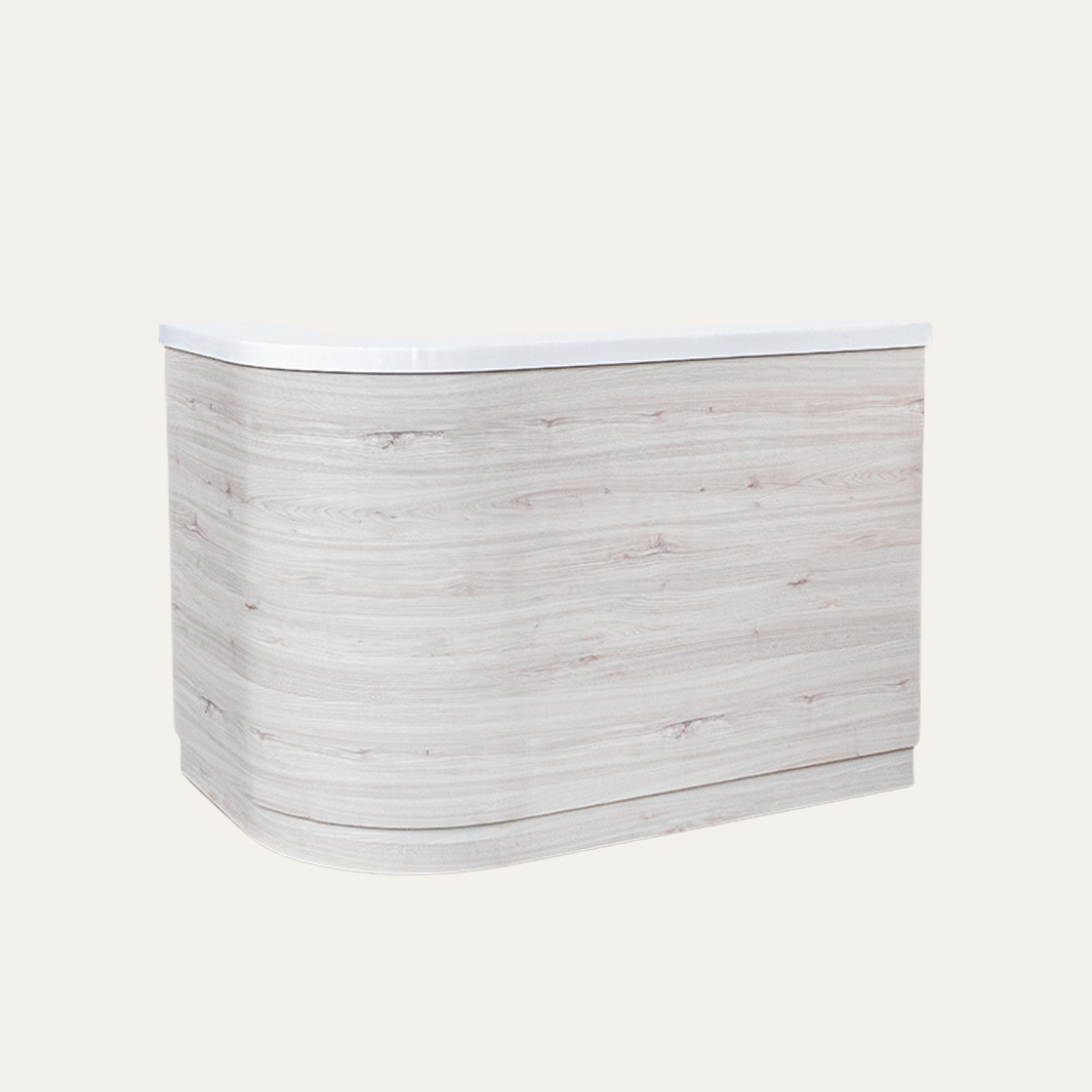 DESIGNX June L-Shape Reception Desk with Storage Cabinet FRONT VIEW