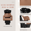 Alura Shampoo Bowl & Chair with features highlighted on a light gray background