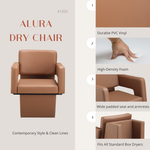 Cappuccino ALURA Dry Chair with features highlighted on a gray background