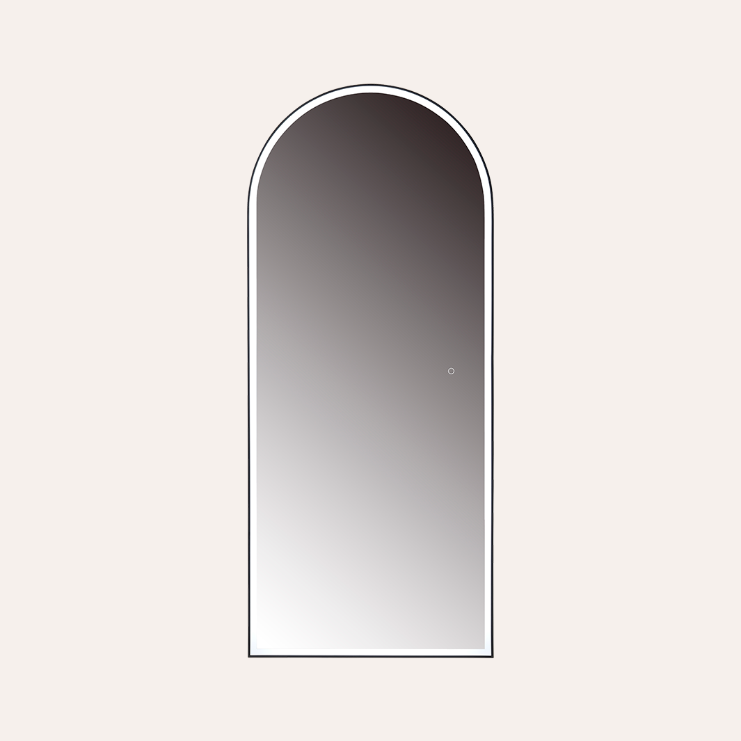 An arched rectangular wall mirror front view