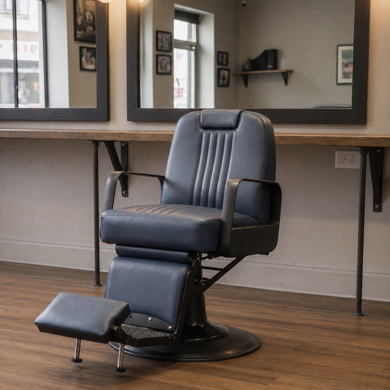 Signature collection commercial chair; Titan Barber Chair in Slate Blue